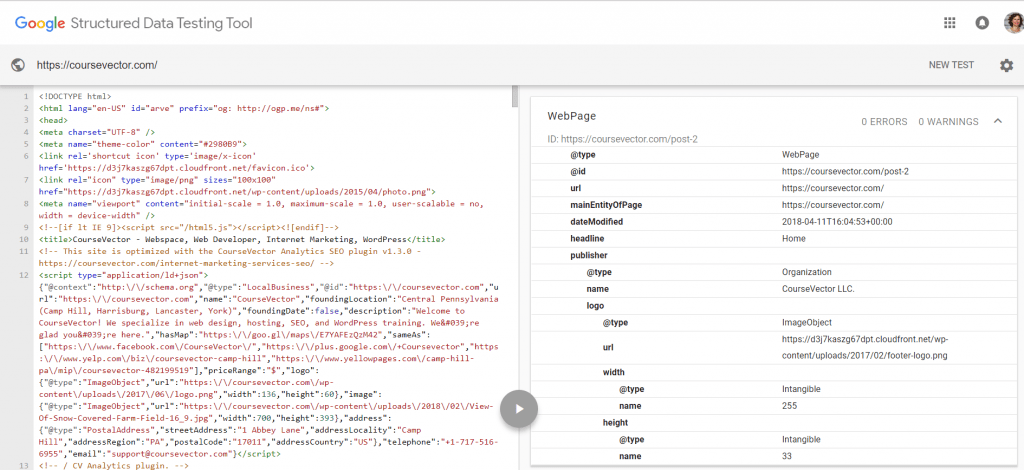CourseVector Structured data testing tool