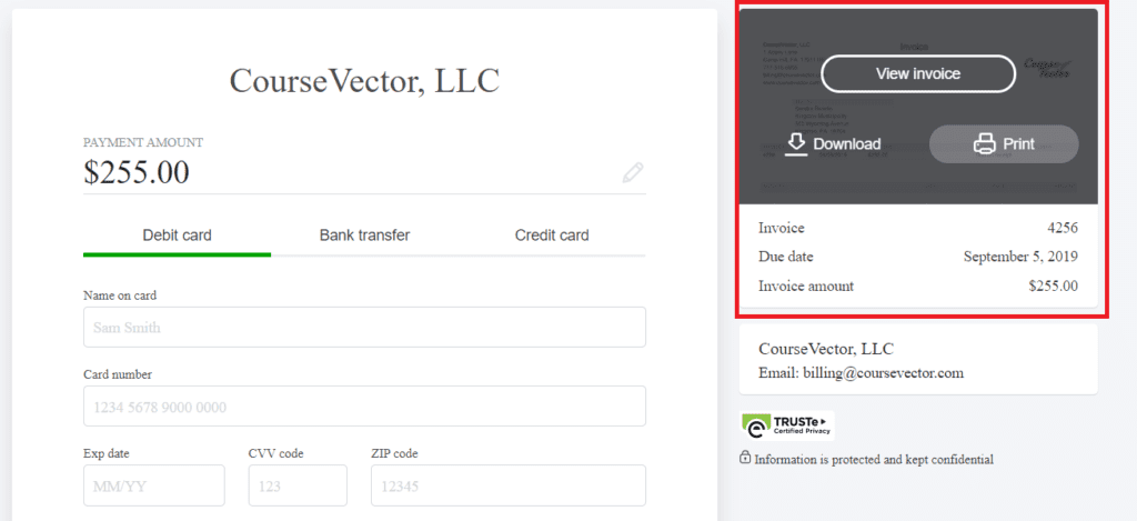 how to print an invoice from coursevector