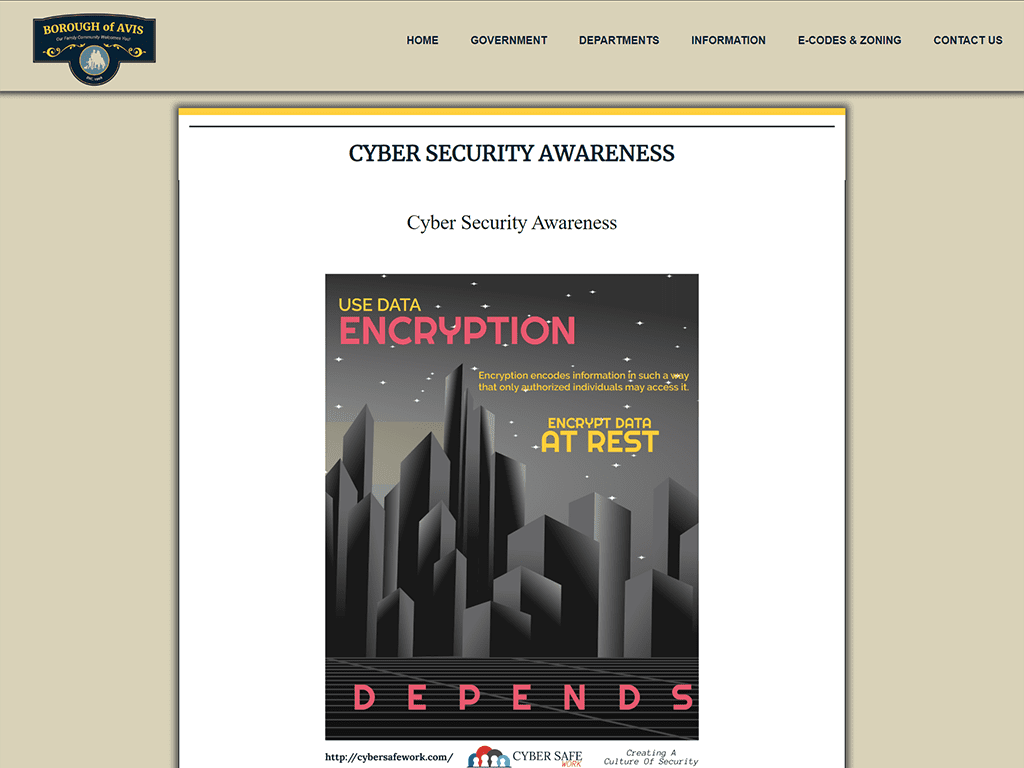 avis borough website with cyber security poster