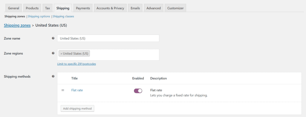 flat rate shipping option withing woocommerce