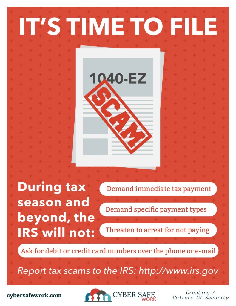 During tax season and beyond, pay attention to tax scams - free cybersecurity poster