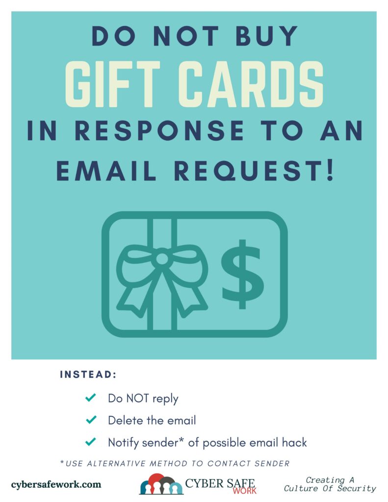 do not buy gift cards in response to an email request free cybersecurity poster