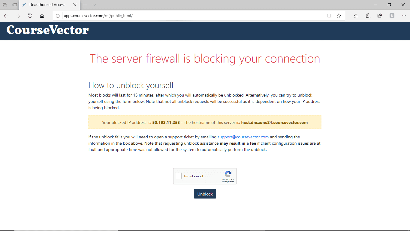 Connection blocked by firewall page.