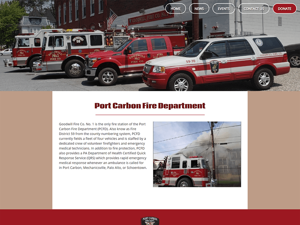 Port Carbon Fire Website Screenshot