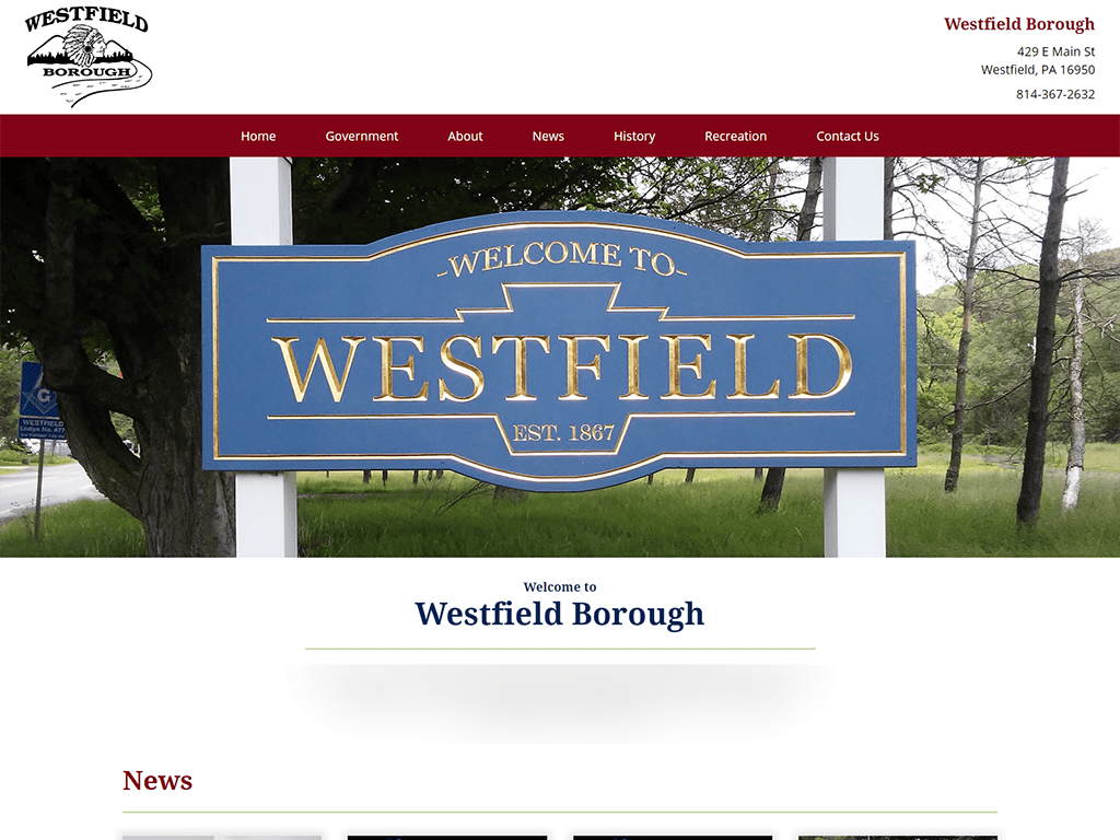 Westfield Borough Website Design -