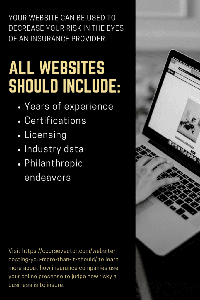 All websites should include years of experience, certifications, licensing, industry data, philanthropic endeavors.
