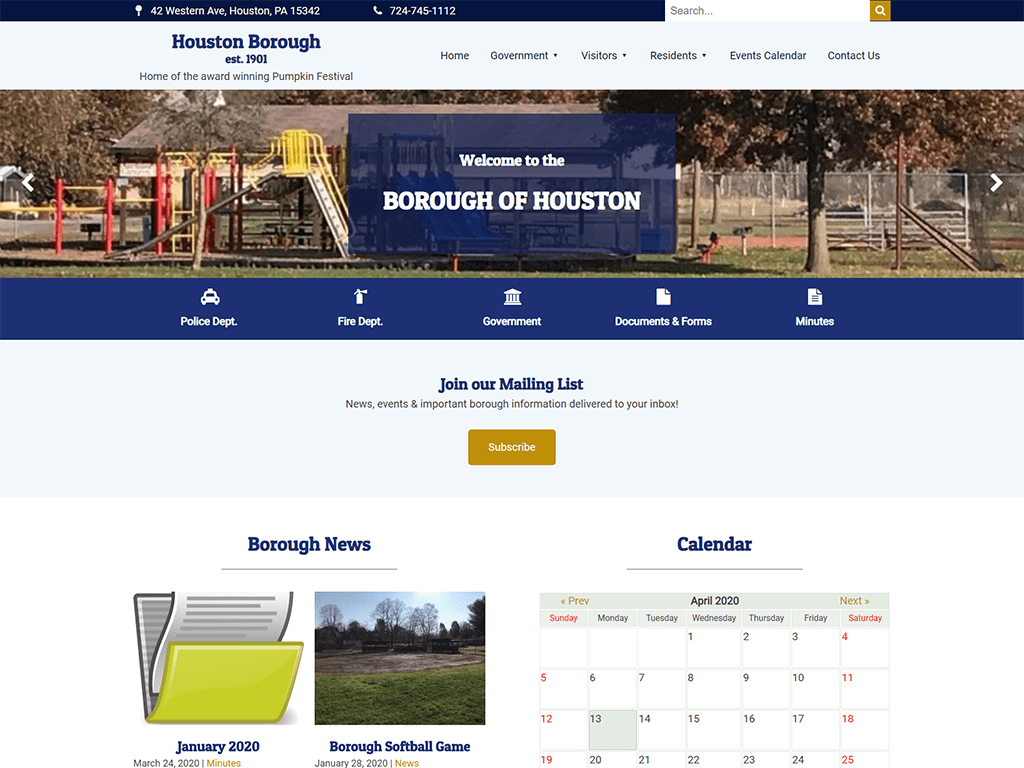 Houston Borough Website designed by PSAB website design program