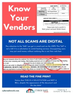 Know your vendors! Not all scams are digital - free cyber security poster