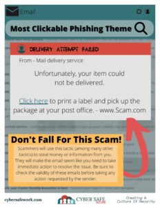 Free Cyber security poster exploring a common "delivery failed" phishing scam