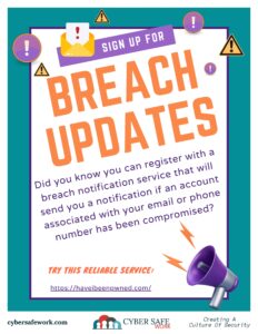 free cyber security poster explaining how to sign up for data breach updates