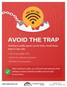 Avoid the trap of working in public spaces - free cyber security poster