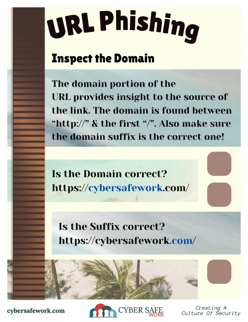 free cyber security poster about URL Phishing with a beach theme - 1 of 3 in series