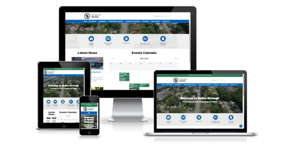 Baden Borough website across desktop, laptop, tablet, and phone