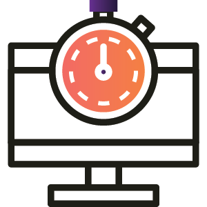 Hosting service icon of a computer and stopwatch