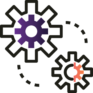 WordPress training service icon of two interacting gears