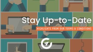 blog post banner - various tech drawing in background with bright colored backgrounds "Stay up to date"