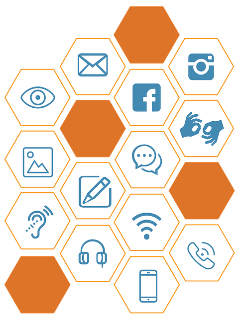 several icons in hexagons representing accessible communication