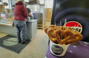 Heart shaped pretzels from CourseVector's Valentine's Day 2024 community outreach event in partnership with Philly Pretzel Factory in Camp Hill, PA