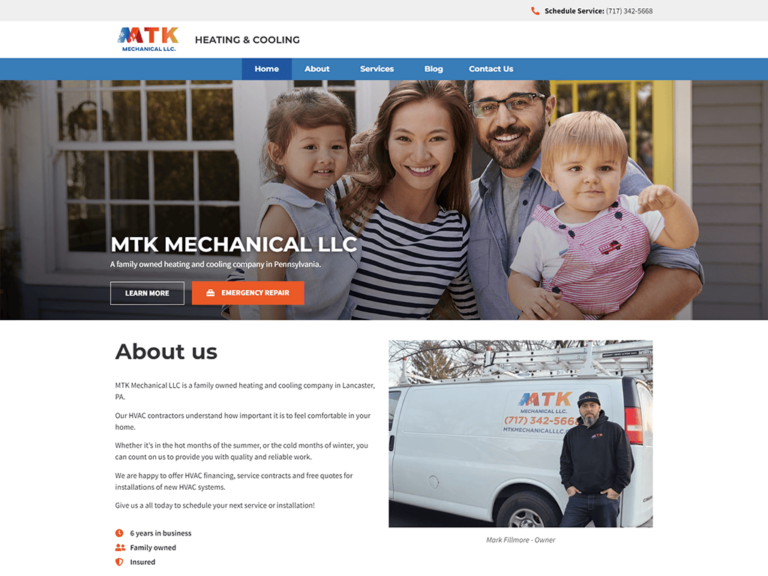 HVAC contractor website design example