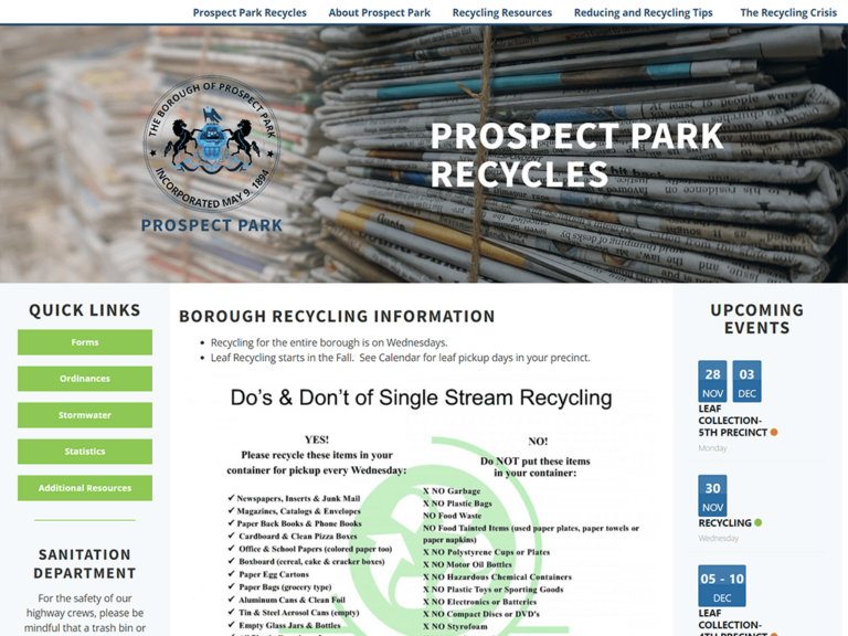 Prospect Park Recycles website