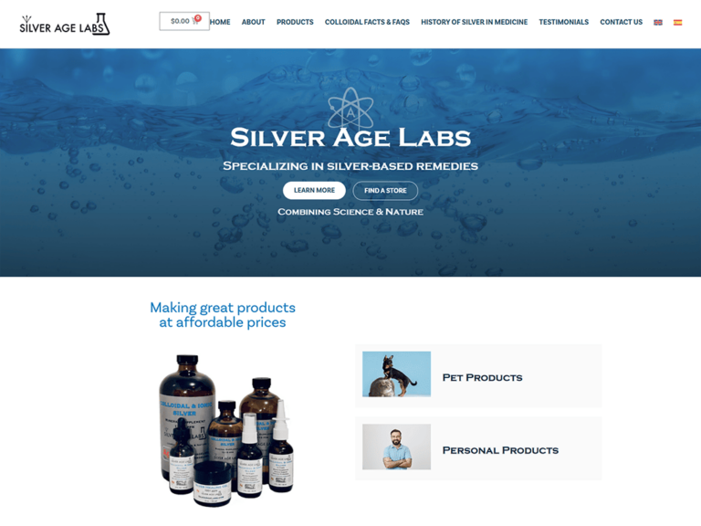 Silver Age Labs eCommerce website design