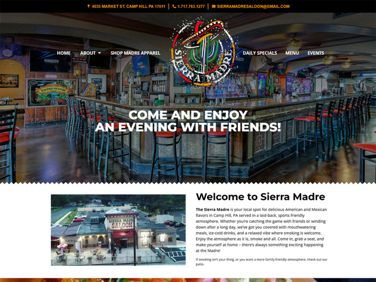 Sierra Madre Saloon restaurant wordpress website desgin