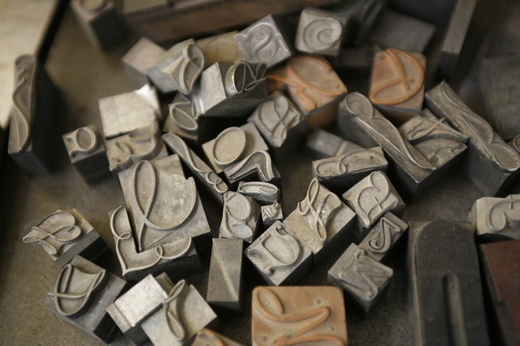 photograph of different typography printing press letters