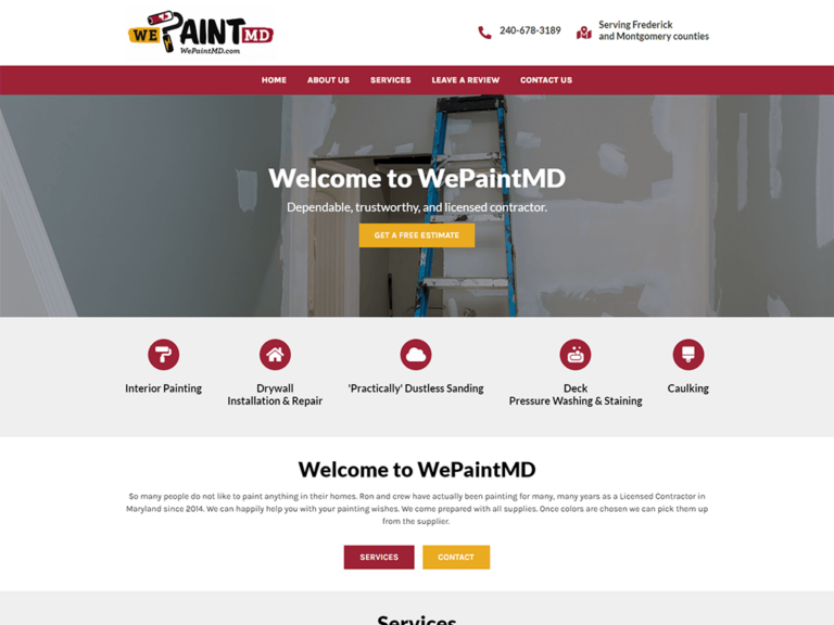 Contractor painter small business website design example